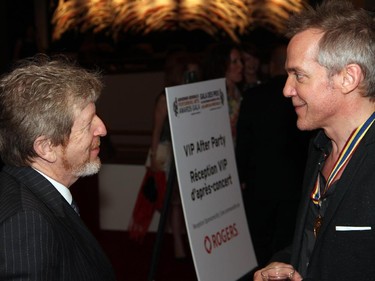 From left , laureates R.H. Thomson and Jean-Marc Valle share a moment outside the VIP party for the Governor General's Performing Arts Awards Gala held at the National Arts Centre on Saturday, May 30, 2015.