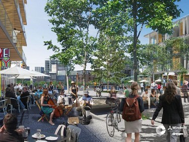 One of several open or green spaces, Laval Plaza will be created as part of Phase One and will sit just east of the first two condo buildings, O and O2.
