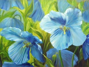 Detail of Blue Poppies by Mette Baker, one of the artists on the Red Trillium Studio Tour.