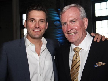 Gala committe chair Evan Solomon with honouree and Canadian ambassador Kevin Vickers at the third annual Ottawa Riverkeeper Gala held at Albert Island on Wednesday, May 27, 2015.