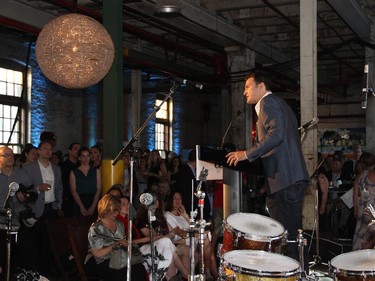 Gala host Evan Solomon addressed some 350 guests of the Ottawa Riverkeeper Gala inside an old industrial building that was spruced up for the fundraiser, held Wednesday, May 27, 2015, on Albert Island.