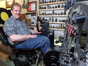 Geoff Landon-Browne is rebuilding the flight deck of a Lancaster bomber in his garage.