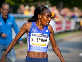 Gladys Cherono was the first person to cross the finish line of the 10K race at Tamarack Ottawa Race Weekend Saturday May 23, 2015.