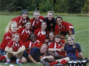 Gordon and Kathleen Stringer's daughter Rowan, pictured at age 17 in the middle row second from the left, died after hitting her head playing rugby a year ago.