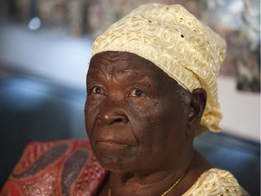 "Granny Obama", Sarah Obama, third wife of the president's paternal grandfather speaks to reporters at Rideau Park United Church in Ottawa on Sunday, May 10, 2015.