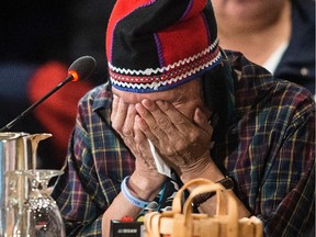 Indian Residential School survivor Marie Moreau during her testimony at the Truth and Reconciliation Commission into residential schools at the Fairmont The Queen Elizabeth hotel in Montreal on Saturday, April 27, 2013.