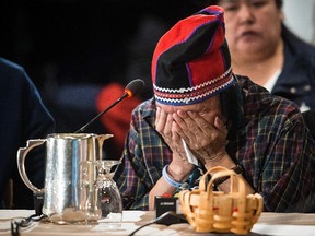 Residential School survivor Marie Moreau wept during her testimony at the Truth and Reconciliation Commission into residential schools in 2013.