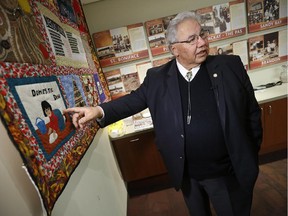 ]Justice Murray Sinclair, chairman of the Truth and Reconciliation Commission,  with some of the indigenous art he has been given during his tenure, in Winnipeg .John Woods / Ottawa Citizen