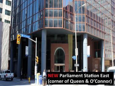 LRT's Parliament Station East, corner of Queen  and O'Connor streets.