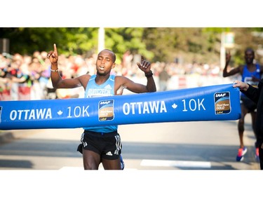 Nicholas Bor of Kenya was the first man to finish the 10K race at Tamarack Ottawa Race Weekend Saturday, May 23, 2015.