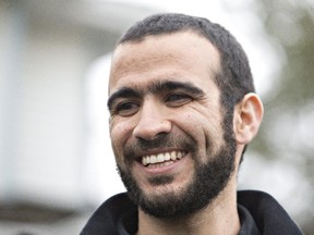 Omar Khadr speaks to media after being released on bail in Edmonton, Alta., on Thursday, May 7, 2015. After 13 years in prison, former Guantanamo Bay prisoner Omar Khadr is getting his first taste of freedom. Khadr is out on bail after an Alberta judge rejected a last-ditch attempt by the federal government to block his release.