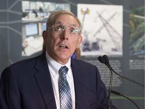 Ontario Energy Minister Bob Chiarelli speaks after touring the Hydro One Grid Control Centre in Barrie, Ont. on April 27th, 2015.