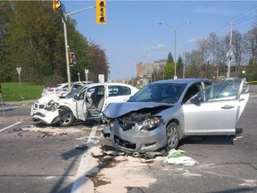 An elderly woman died in hospital and a second remained in serious condition after a two-car crash on Friday afternoon at Ogilvie Road and Aviation Parkway.