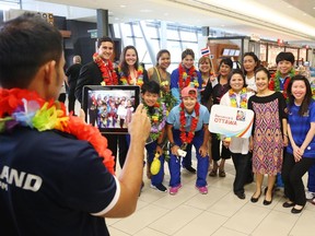 Part of the Thailand women's FIFA World Cup team arrived in Ottawa and took a picture of themselves at the Ottawa Airport.