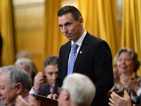 Conservative MP Patrick Brown gives his farewell speech in the House of Commons in Ottawa, Wednesday, May 13, 2015. Brown is the new leader of the Ontario Conservative party.