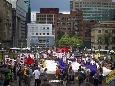 Hundreds gathered on Parliament Hill to protest the government's proposed anti-terrorism legislation, Bill C-51, Saturday, May 30, 2015.