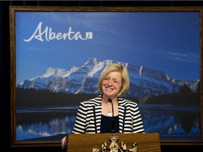 Alberta premier-elect Rachel Notley smiles as she speaks with the media during a press conference in Edmonton on Wednesday, May 6, 2015.