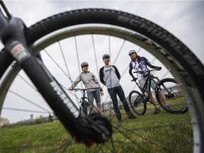 Mountain bike enthusiasts (from left) Rebecca Humphries, David Marchand-Smith and Sandra Beaubien on top of Carlington Hill.