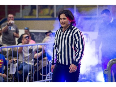 Suspended senator Patrick Brazeau  was a guest referee at the Great North Wrestling match on Saturday, May 30, 2015.