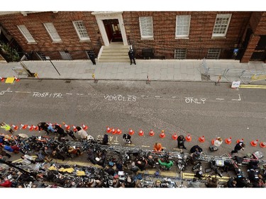 LONDON, ENGLAND - MAY 02:  A birds-eye view of the Worlds Media  waiting after the birth of the second child to the Duke and Duchess of Cambridge, outside the Lindo Wing at St Mary's Hospital on May 2, 2015 in London, England.