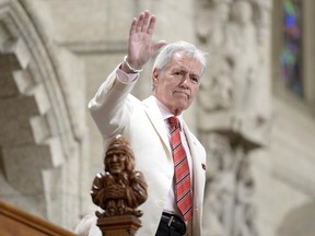 Alex Trebek, seen here being recognized in the House of Commons last May, will meet with Prime Minister Justin Trudeau this morning.