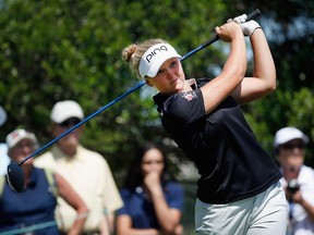 Brooke Henderson hits a shot on the second hole during the final round of the North Texas Shootout on May 3, 2015 in Irving, Texas.