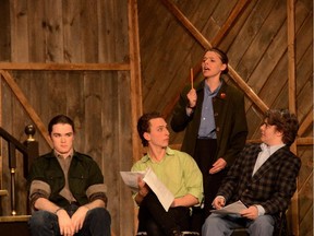 Zack Nevin(L) Vysion Eltier, Arin Klein, and Erich Margulis (R) In Glebe C.I' s mainstage performance of Laughing Stock, held on April 30,2015.