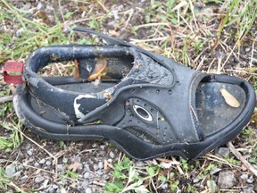 Police photo of sandal worn by man whose body was found in the Ottawa River on May 31.