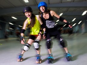 Vanessa Johnson, left, and Claire Germain were keen to improve their fitness levels when they joined roller derby. They are now addicted to the fast-paced sport.
