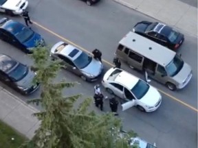 A video shot from the balcony of an apartment at the corner of Dalhousie and 
Boteler streets shows Gatineau police reacting to what seemed to be an accidental gunshot inside a police vehicle after making an arrest Wednesday evening.