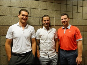Mark Stone, Erik Karlsson  and Andrew Hammond of the Ottawa Senators in Las Vegas.