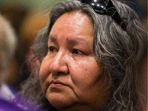 A single tear runs down Lydia Sherman's cheek during the presentation of the report of the Truth and Reconciliation Commission at the Delta Hotel on Tuesday morning. She herself was not in residential schools but her siblings and many relatives were.