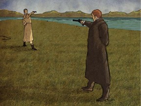 Above is Andrew King's sketch of last fatal duel between Robert Lyon and John Wilson.
