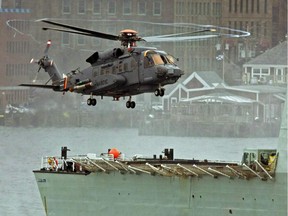A Sikorsky CH-148 Cyclone conducts test flights with HMCS Montreal in Halifax harbour on April 1, 2010.