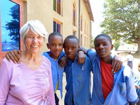 Fran Farquhar of Academics Without Borders with some of her students at Kibagabaga school in Rwanda.