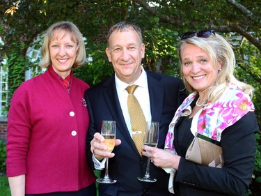 From left, Birgitte Alting-Mees with Gary Lacey and Kornelia Eisfeld-Lacey at A Taste of Vienna reception hosted by the Austrian ambassador and his wife at their official residence in Rockcliffe on Tuesday, June 2, 2015.