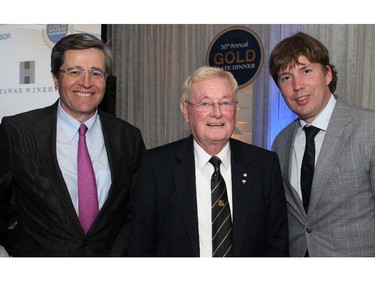 From left, Dr. Thierry Mesana, president and CEO of the University of Ottawa Heart Institute, with its founder, Dr. Wilbert Keon, and Dr. Marc Ruel, chief of cardiac surgery, at the Gold Plate Dinner held at the Hellenic Meeting and Reception Centre on Tuesday, June 9, 2015.