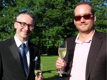 From left, Marc Lepine, chef and owner of Atelier Restaurant, and Grayson McDiarmid, brand manager of Harvey & Vern's Olde Fashioned Soda, at a reception held at the Austrian ambassador's residence in Rockcliffe Park on Tuesday, June 2, 2015.