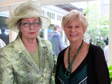 From left, Margaret Torrance and Carole Whittall at Cornerstone's garden party and fashion show, held at the official residence of the Irish ambassador on Sunday, June 7, 2015.