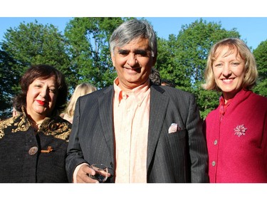 From left, Romina Malhotra and Bill Malhotra, president and founder of Claridge Homes, with Birgitte Alting-Mees at a reception hosted Tuesday, June 2, 2015, in Rockcliffe by the Austrian ambassador and his wife to celebrate Viennese culture and the contributions of Thirteen Strings, Music and Beyond and the Viennese Opera Ball.