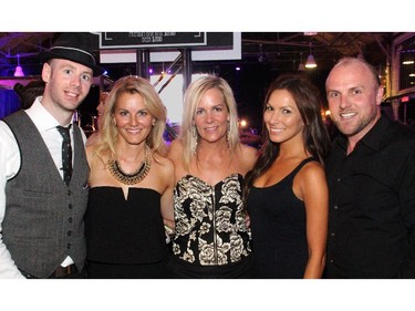 From left, Scott Porter with event chair Andrea Gaunt, Taryn Gunnlaugson, Tami Varma and Dean Usher at the film noir-inspired Bash Noir held Saturday, June 20, 2015, at Lansdowne Park's Horticulture Building.