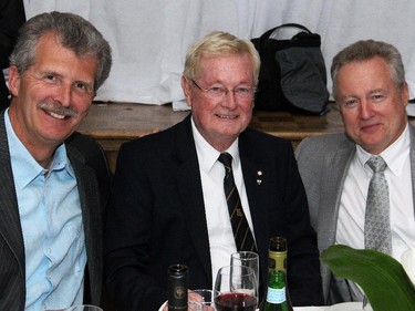 From left, University of Ottawa Heart Institute board member Richard LíAbbÈ with Dr. Wilbert Keon and lawyer Paul LaBarge, chair of the Heart Institute's foundation board, at the 30th Annual Gold Plate Dinner held at the Hellenic Meeting and Reception Centre, held Tuesday, June 9, 2015.