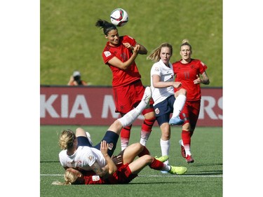 Germany's Dzsenifer Marozsan (10) heads the ball out of the air during the second half of their match against Norway during the 2015 FIFA Women's World Cup at Lansdowne Stadium Thursday June 11, 2015. Germany and Norway tied 1-1.