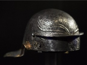 The is a real helmet worn by a gladiator.