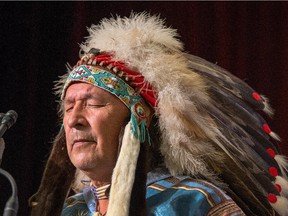 Hereditary Algonquin Chief Dominique Rankin says a prayer as the closing events of the Truth and Reconciliation Commission get underway at the Delta Hotel Monday.