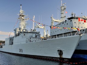 Her Majesty's Canadian Ship Algonquin from Maritime Forces Pacific in Esquimalt, B.C. was “dressed overall” with flags and pennants flying to celebrate the 50th Anniversary of the National Flag of Canada on February 15, 2015.

Photo: Sergeant Angela Abbey, MARPAC Imaging Services
ET2015-0041-03
~
Le Navire canadien de Sa Majesté Algonquin, des Forces maritimes du Pacifique à Esquimalt (Colombie-Britannique), était entièrement pavoisé de drapeaux et de fanions pour célébrer le 50e anniversaire du drapeau national du Canada, le 15 février 2015.  

Photo : Sergent Angela Abbey, Services d’imagerie des FMAR(P)
ET2015-0041-03