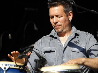 Kullak Viger Rojas on percussion, cajón and congas plays with Joel Miller and Honeycomb on the main stage.