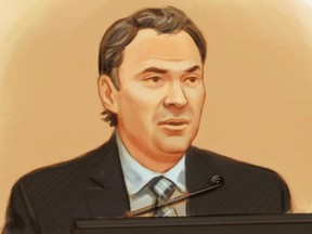 Mark Grenon testifies at suspended Senator Mike Duffy's trial in Ottawa, Tuesday, June 16, 2015 in this artist's sketch.