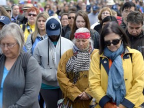 People gather before the Walk for Reconciliation, part of the closing events of the Truth and Reconciliation Commission on Sunday, May 31, 2015 in Ottawa.