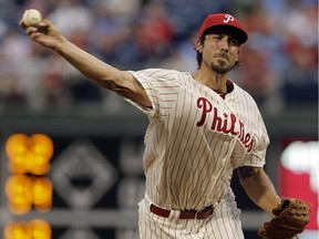 The Phillies' Phillippe Aumont pitches during the third inning of his first big-league start on June 19, 2015, in Philadelphia. The pitcher from Gatineau gave up six earned runs and walked seven in four innings.